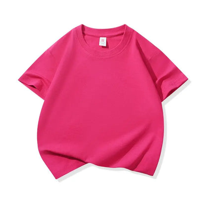 Kids Solid Color Cotton T-Shirt, 180gsm Short Sleeve Crewneck Basic Tee for Boys and Girls in 18 Colors for Summer and Everyday Casual Outfits