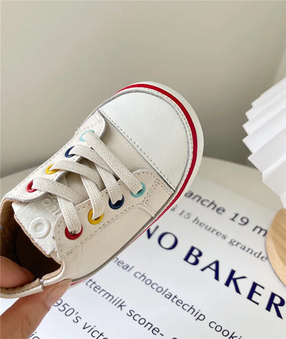 Toddler Colorful Eyelet Sneakers with Lace-Up Front and Contrast Sole Stripe, Beige or Yellow Baby Boys and Girls Casual Spring and Fall Shoes