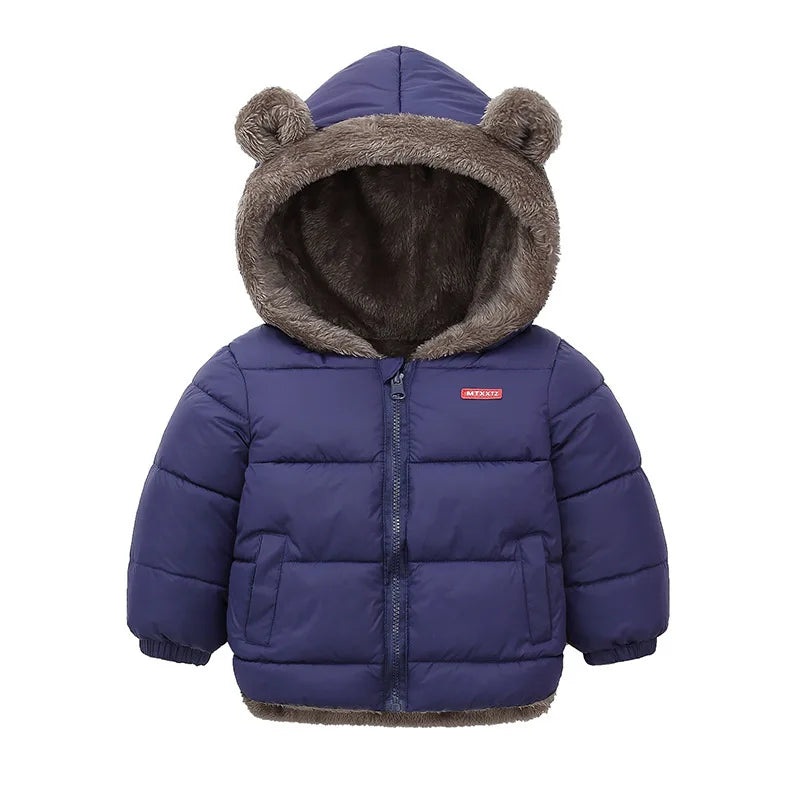 Toddler Bear Ear Hooded Jacket with Plush-Look Lining and Quilted Zip-Up Design, Kids Winter Outerwear for Boys and Girls in Sizes 24M-6T