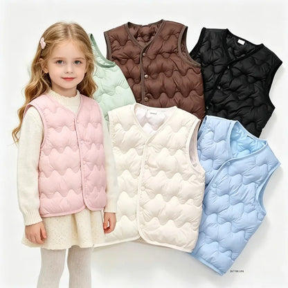 Quilted Toddler Vest with Snap-Front Closure, Solid Color Sleeveless Waistcoat for Boys and Girls in Sizes 2T–6T for Fall and Winter Layering