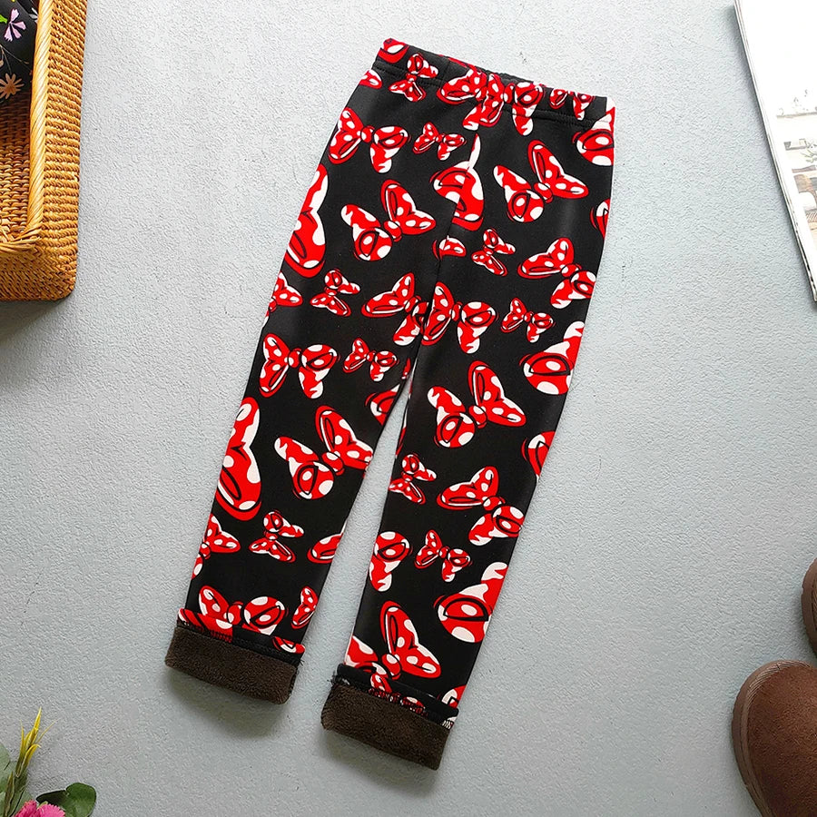 Printed Lined Leggings for Girls, Plush-Textured Winter Pants with Floral Heart and Pattern Options for Toddler and Kids Outfits, Sizes 2-3T to 10-11