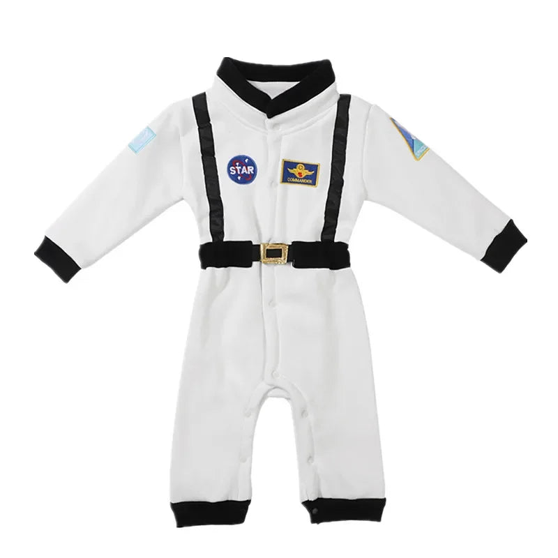Toddler Astronaut Costume with Long Sleeves, Embroidered Space Details and White Bodysuit Styling for Baby Halloween Photos and Costume Parties