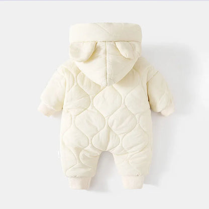 Winter Baby Bear Snowsuit, Quilted Hooded One-Piece with Plush Lining, Front Zipper and Ribbed Cuffs for Infant Boys and Girls