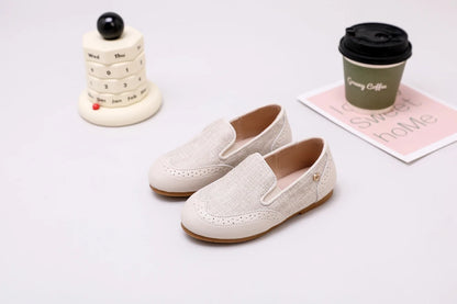 Children Dress Flats in Classic Loafer and T-Strap Styles, Beige Occasion Shoes for Boys and Girls, Weddings, Parties and Family Photos