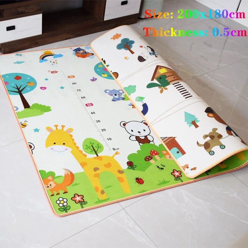 Oversized Baby Floor Play Mat 200 x 180 cm, Double-Sided Animal Print EVA Foam Crawling Rug with 4-5 mm Padding for Supervised Family Activities
