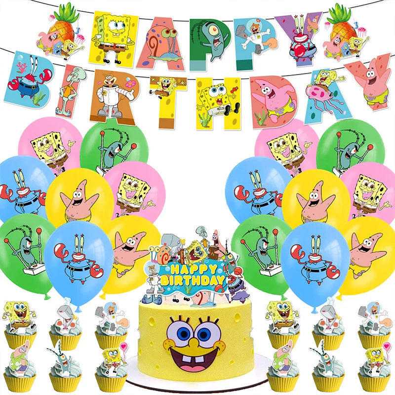 SpongeBob Birthday Party Supplies with Patrick Star, Disposable Plates, Cups, Balloons and Decoration Options for Kids Celebrations