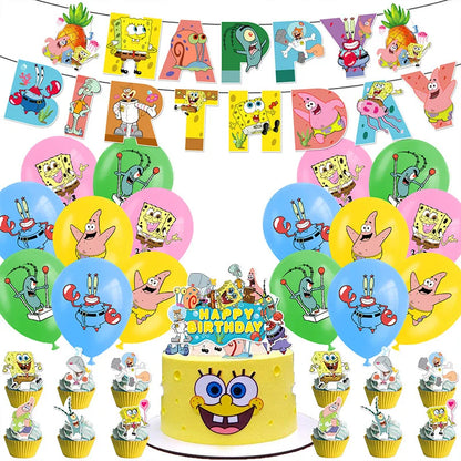 SpongeBob Birthday Party Supplies with Patrick Star, Disposable Plates, Cups, Balloons and Decoration Options for Kids Celebrations