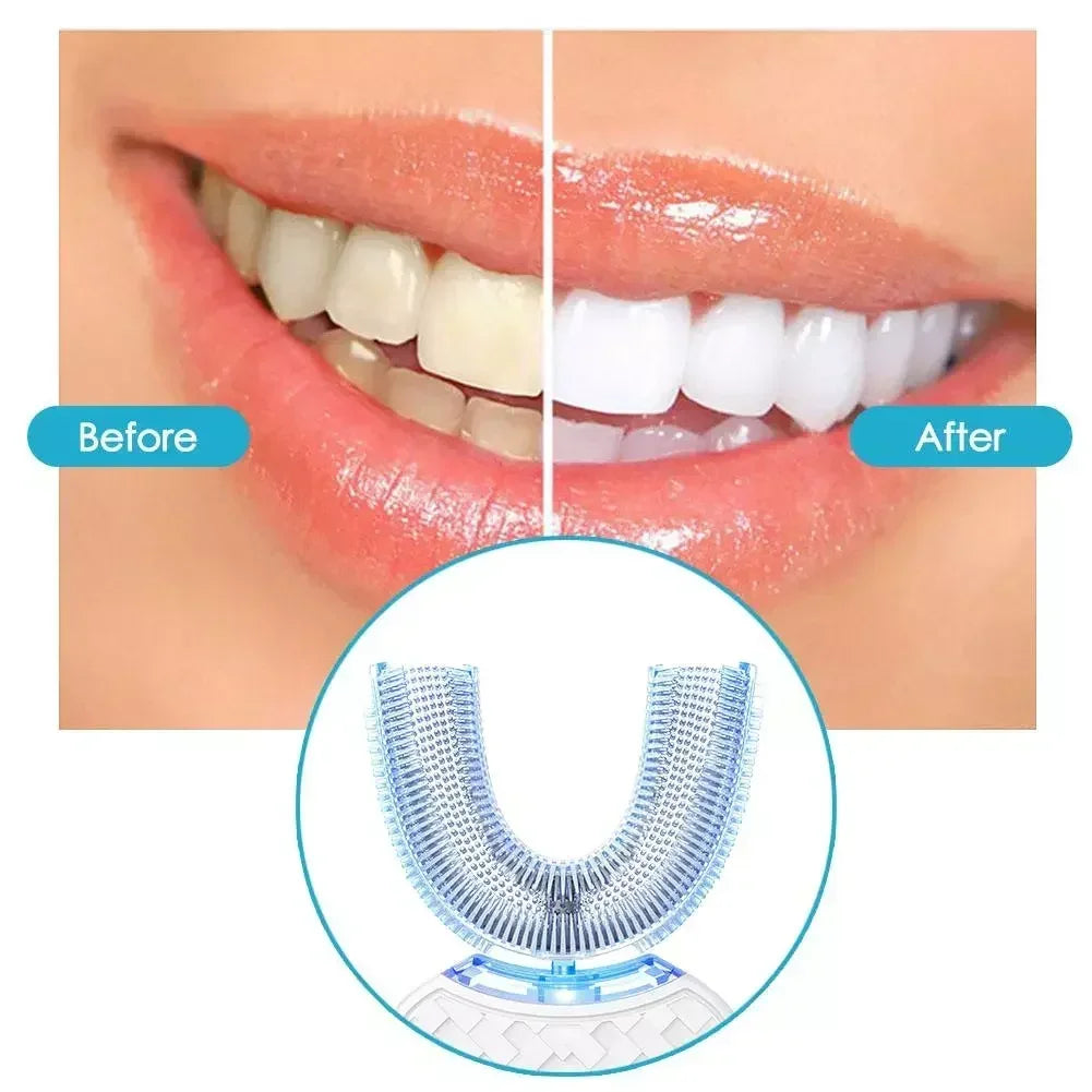 Silicone Mouthpiece Electric Toothbrush for Adults with U-Shaped Head, Three Modes, Rechargeable Handle and Charger for Everyday Oral Care