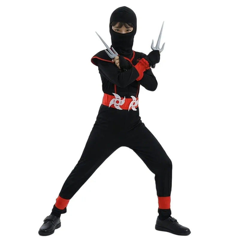 Samurai Ninja Costume for Kids with Hooded Warrior Styling and Toy Accessory Options for Halloween Parties, Cosplay and School Performances