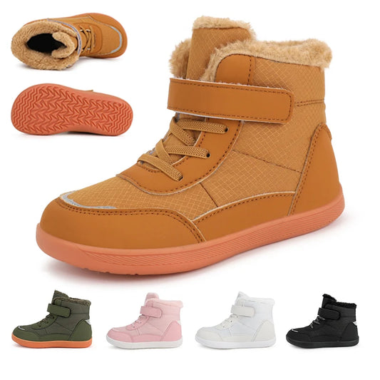 Wide Toe Winter Boots for Kids, Barefoot-Style High-Top Shoes with Cozy Lined Styling and Strap Options for Boys and Girls Cold-Weather Outfits