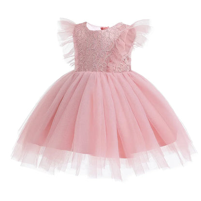 Baby Baptism Gown for Girls with Long Sleeves, Lace Details and Cotton Lining, Dress and Cap Set for Christening and First Birthday Photos