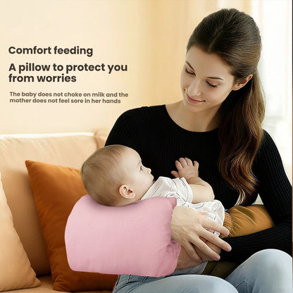 Nursing Arm Pillow for Breastfeeding, Plush Slip-On Feeding Cushion with Pink and Textured White Surfaces for Supervised Baby Feeding