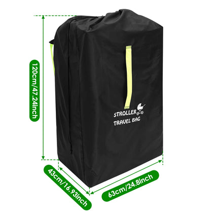 Stroller Transport Cover Bag in 300D Oxford Cloth, Black Drawstring Travel Storage with Carry Strap and Name Tag Area for Flights and Road Trips