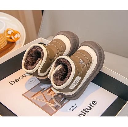 Kids Padded Snow Boots with Plush Lining, Wraparound Ankle Flaps and Chunky Soles, Boys and Girls Winter Shoes in Pink, Black or Brown