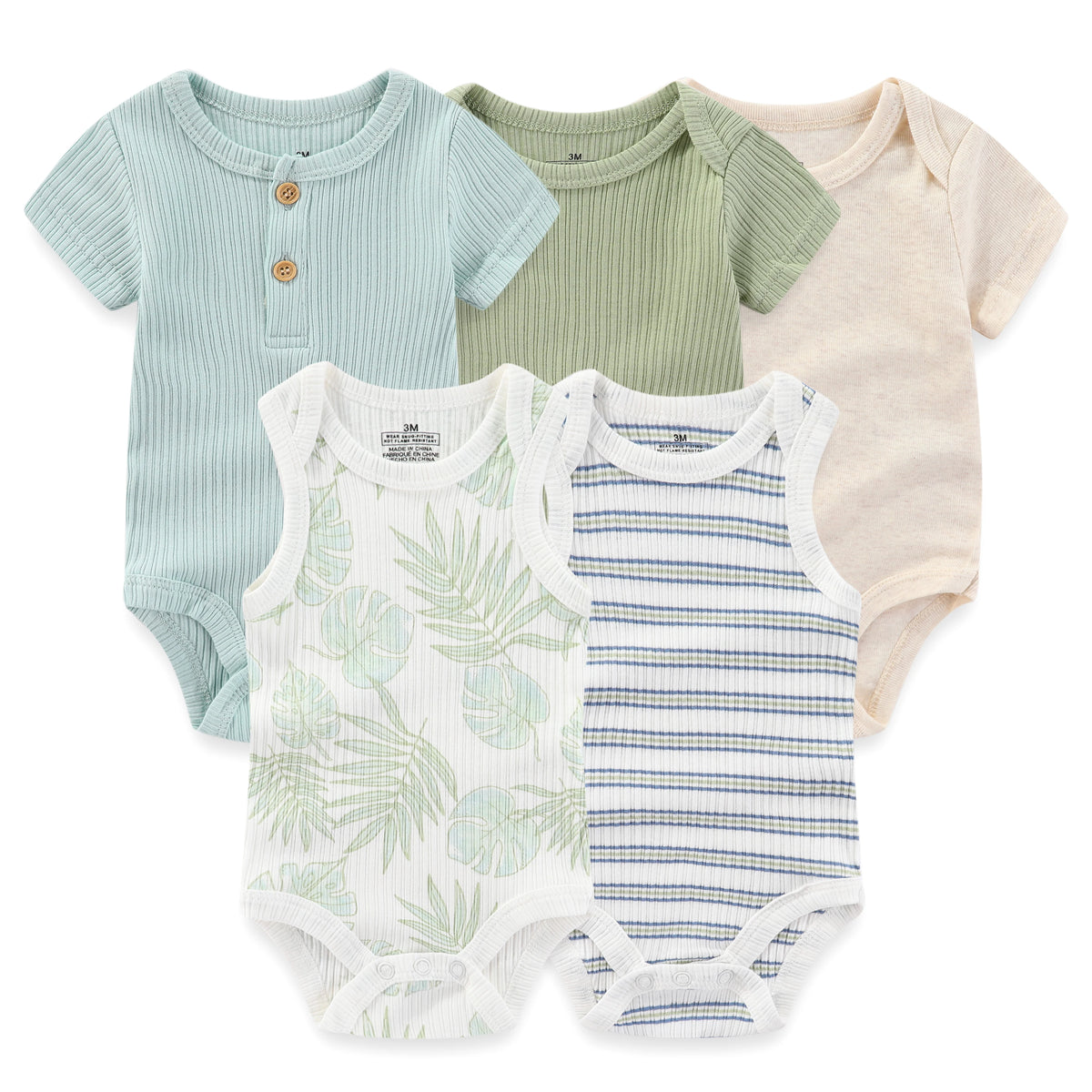 Baby Bodysuit Multipack with Cartoon Prints, Kiddiezoom 5 Short Sleeve One-Piece Outfits with Snap Closures for Boys and Girls, 3M-12M