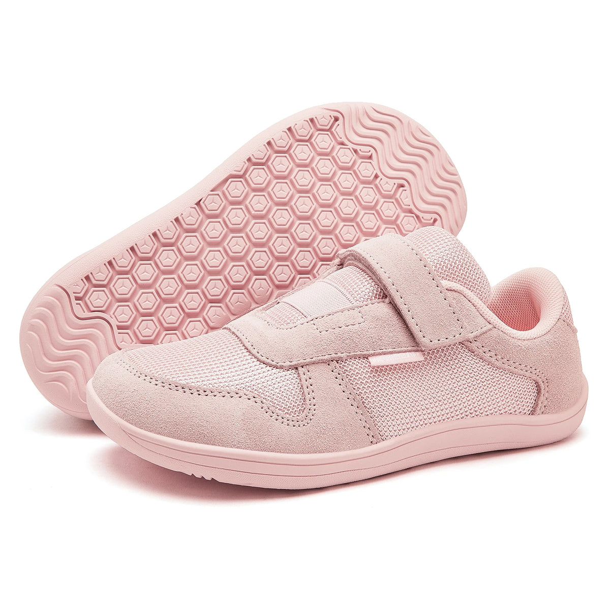 Kids Zero-Drop Barefoot Sneakers by HOBIBEAR with Wide Toe Box, Hook-and-Loop Strap, Mesh Upper and Artificial Leather Toe for Lightweight Everyday Wear
