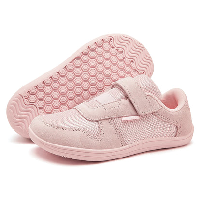 Kids Zero-Drop Barefoot Sneakers by HOBIBEAR with Wide Toe Box, Hook-and-Loop Strap, Mesh Upper and Artificial Leather Toe for Lightweight Everyday Wear
