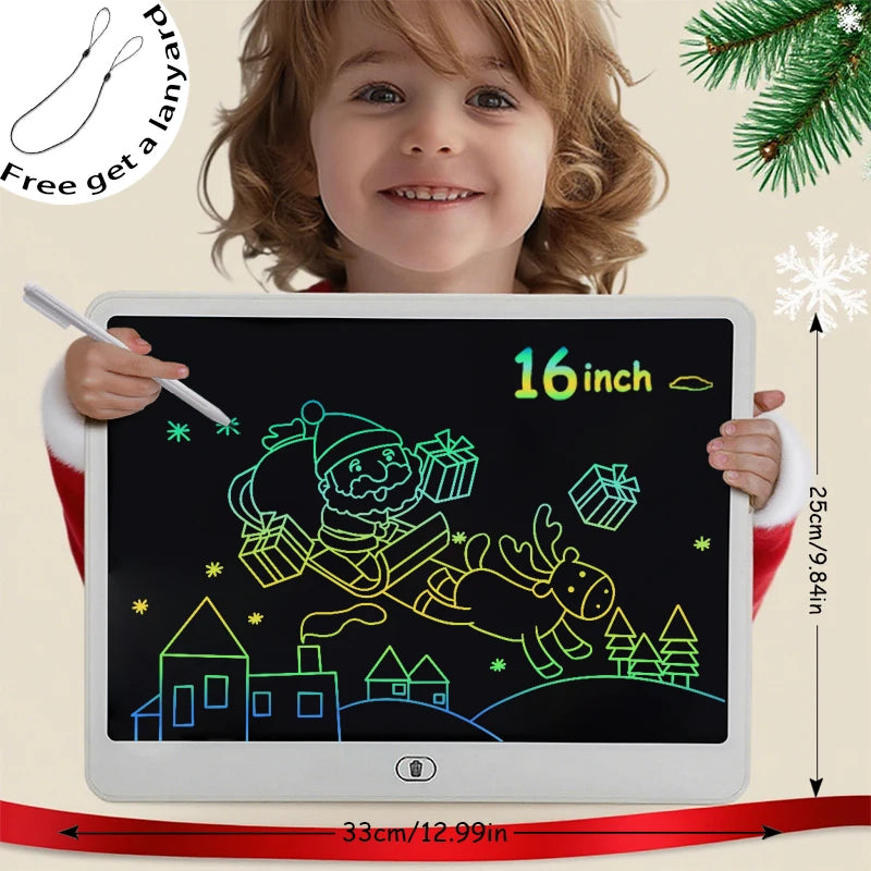 LCD Writing Tablet for Kids, 16-Inch Multicolor Erasable Drawing Board with Lock Switch, Stylus and Lanyard for Learning and Gifts