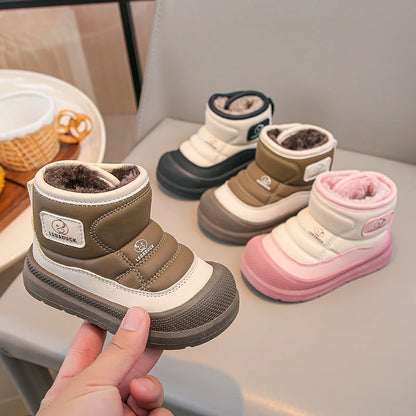 Kids Padded Snow Boots with Plush Lining, Wraparound Ankle Flaps and Chunky Soles, Boys and Girls Winter Shoes in Pink, Black or Brown