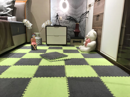 Plush Carpet Puzzle Mat, 20-Piece Interlocking EVA Foam Floor Tiles in Two-Color Options, 30 x 30 x 1 cm Squares for Nursery and Kids Rooms