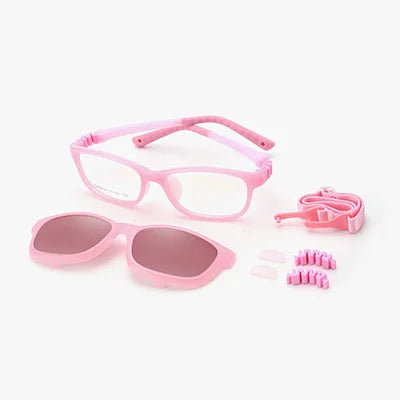 Kids Clip-On Sunglasses by Ralferty, 2-in-1 Children's Eyeglass Frame with Polarized Sun Clip for Everyday Outings and Family Travel