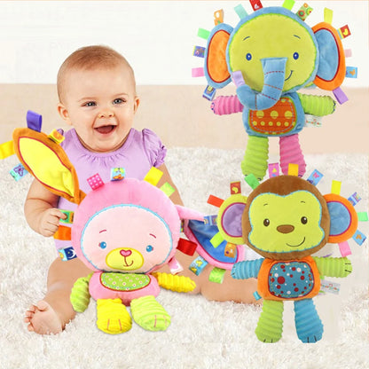 Taggy Animal Plush Rattle for Babies, Colorful Elephant, Monkey, Rabbit, Lion or Pig Soft Sensory Toy for Supervised Play and Baby Shower Gifts
