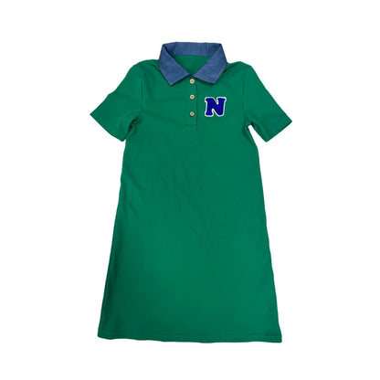 Green Polo Kids Outfits with Navy Letter Patch, Coordinating Girls Dresses, Boys Shirts and Shorts and Baby Girl Set Styles for Family Photos