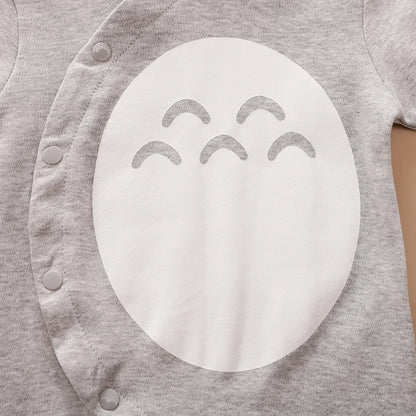 Gray Baby Romper and Hat Set with Cotton Long Sleeve Jumpsuit, Curved Snap Front and White Belly Graphic for Spring and Fall, 0-12M