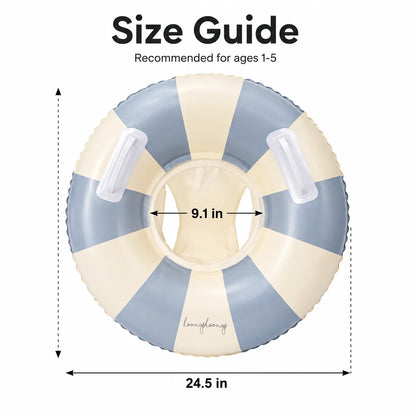 Inflatable Baby Pool Float Seat with Detachable Canopy and Easy-Grip Handles, Retro Striped Swim Ring for Supervised Summer Water Play