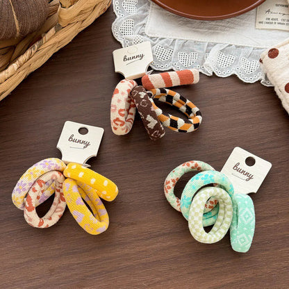 Floral and Plaid Hair Ties for Girls, Textured Elastic Ponytail Bands in Orange, Purple, Green, Yellow or Pink for Everyday Outfit Styling