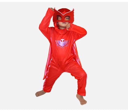 Kids Superhero Jumpsuit Costume with Mask, Blue Red or Green Cartoon Dress-Up Outfit for Halloween, Birthday Parties and Pretend Play