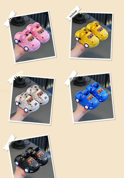 Kids Light-Up Car Clogs with Glowing Wheel Details, Ventilated Closed-Toe Design and Pivoting Heel Strap for Playful Summer Casual Outfits