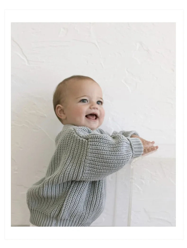 Cotton Crewneck Baby Sweater for Boys and Girls, Long Sleeve Ribbed Knit Pullover for Infants and Kids, Everyday Cool Weather Layering