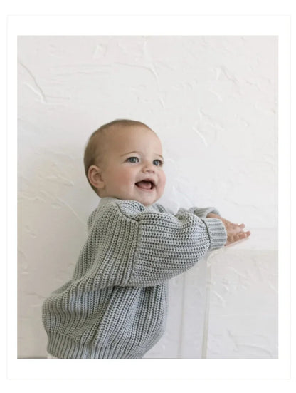 Cotton Crewneck Baby Sweater for Boys and Girls, Long Sleeve Ribbed Knit Pullover for Infants and Kids, Everyday Cool Weather Layering