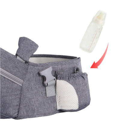 Waist-Mounted Baby Hip Seat with Padded Shoulder Strap and Zippered Storage Pockets, Gray or Black Carrying Accessory for Everyday Parent Outings