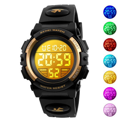 Kids Digital Sports Watch, SKMEI LED Chronograph Wristwatch with 5Bar Water Resistance, Round Display and PVC Buckle Strap for Boys and Girls