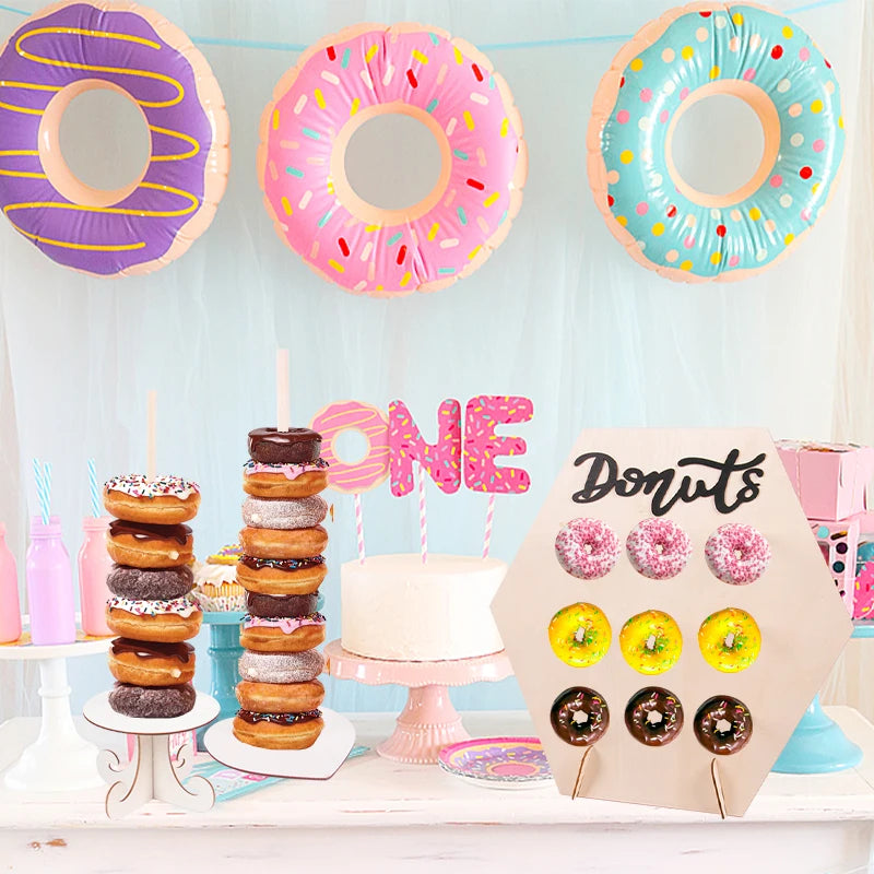 Donut Display Stand for Baby Shower Dessert Tables, Wooden Doughnut Holder for Wedding Receptions and Birthday Party Decorations