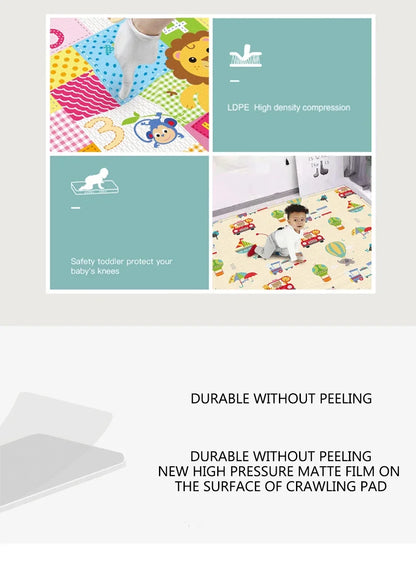 Foldable Baby Activity Mat with Double-Sided Prints, LDPE Padded Wipe-Clean Floor Surface and Carry Bag for Supervised Tummy Time and Toddler Play
