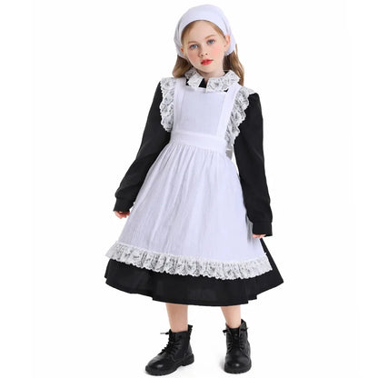 Girls Pioneer Prairie Costume Dress with Apron and Bonnet Options for Colonial School Plays, Historical Dress-Up and Halloween Events