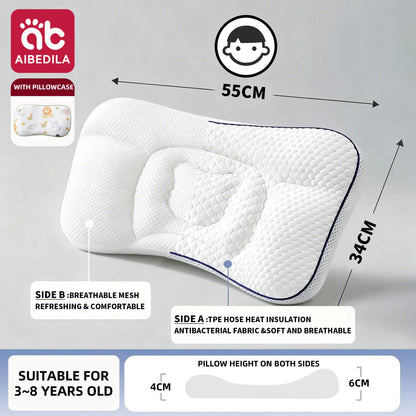 Dual-Sided Kids Contour Pillow with Five-Zone Design, Bamboo Fabric and Tencel Cover, Fiber Filling and T1 T2 T3 Pillowcase Options for Older Children