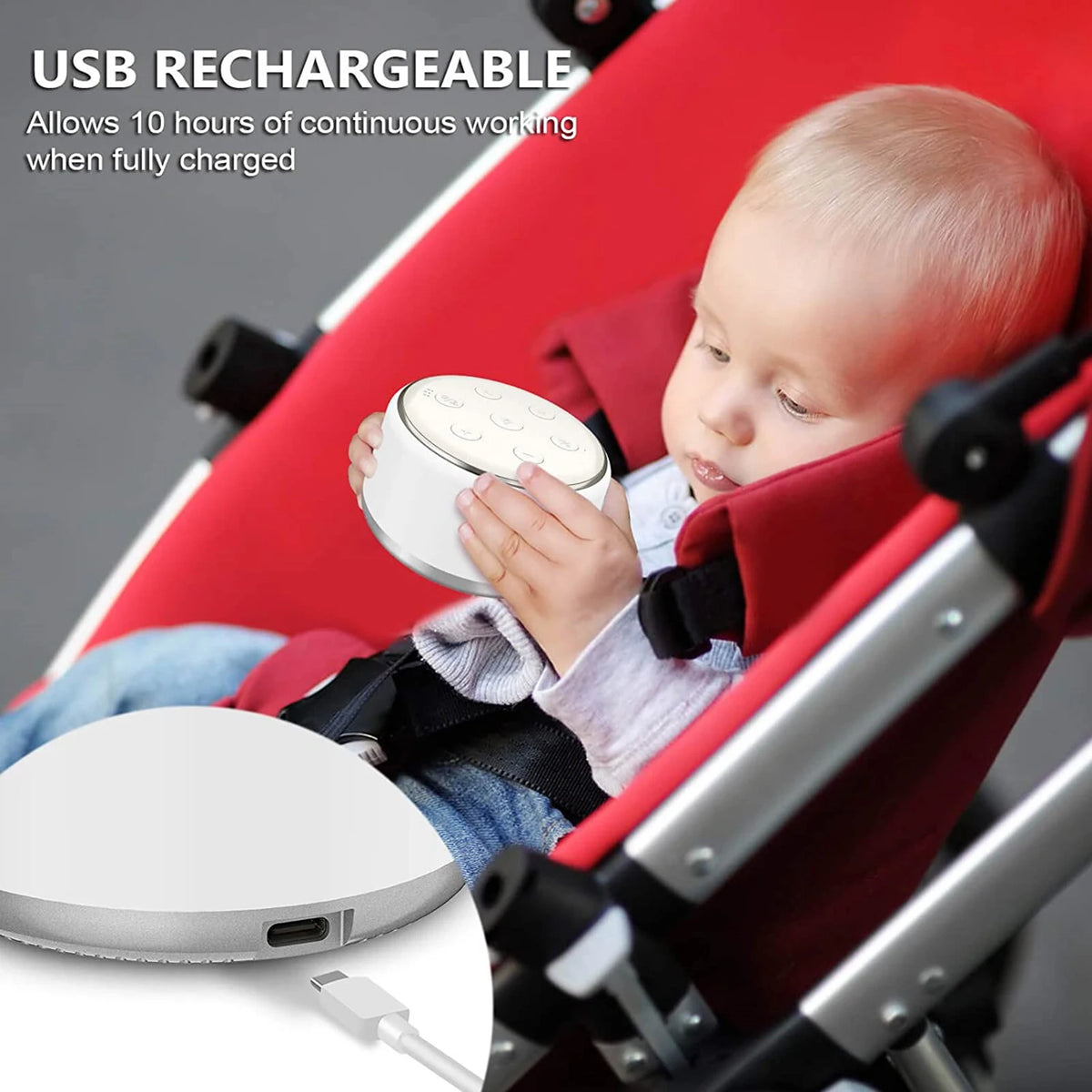 34-Sound White Noise Machine with 7-Color Dimmable Night Light, 32 Volume Levels, 30/60/90-Minute Timer and USB-C Rechargeable Battery