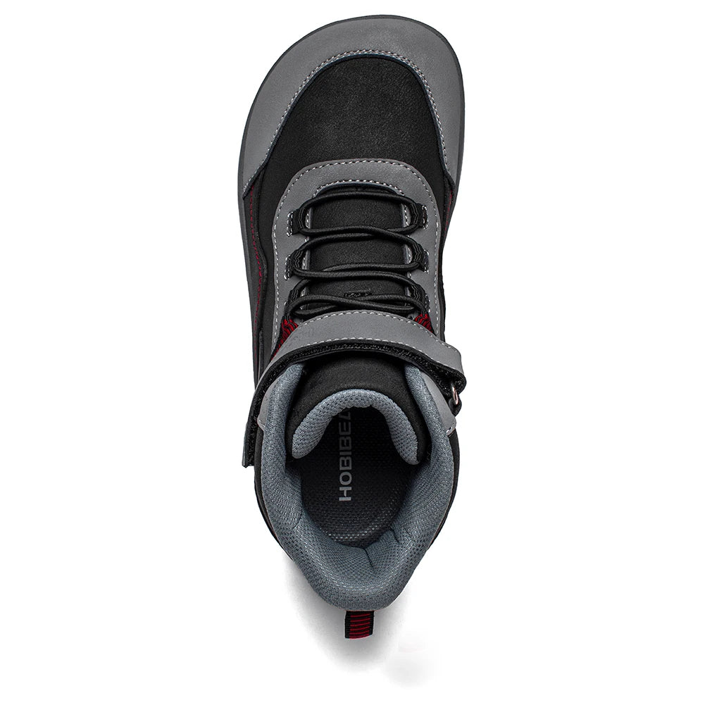 Kids Barefoot Boots with Wide Toe Box, Zero-Drop Sole and Adjustable Hook-and-Loop Strap, HOBIBEAR Artificial Leather Mid-Top Outdoor Shoes