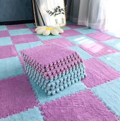 Interlocking Carpet Floor Tiles, Plush 30 cm EVA Foam Puzzle Squares with 1 cm Cushioning for Nursery Corners and Kids Indoor Playrooms