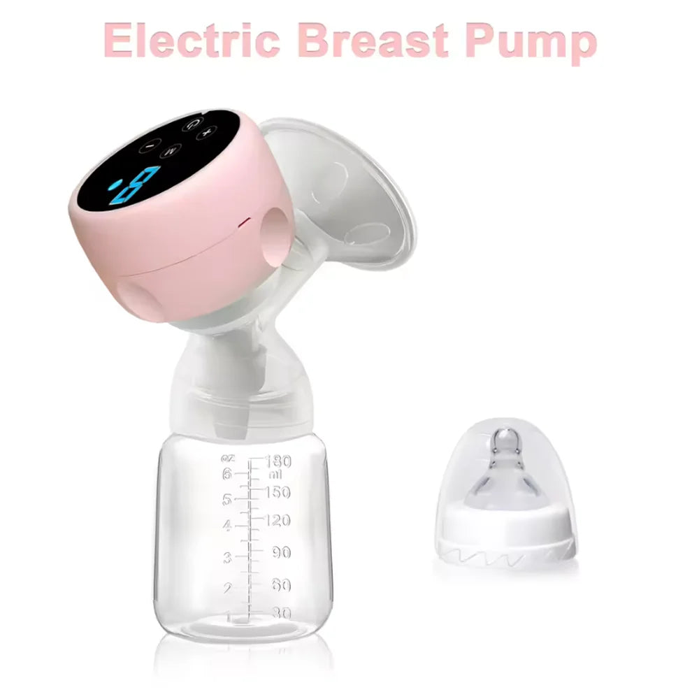 Single Electric Breast Pump in Pink with Integrated Bottle Design, Digital Control Panel, Charging Cable and Accessories for Nursing Moms