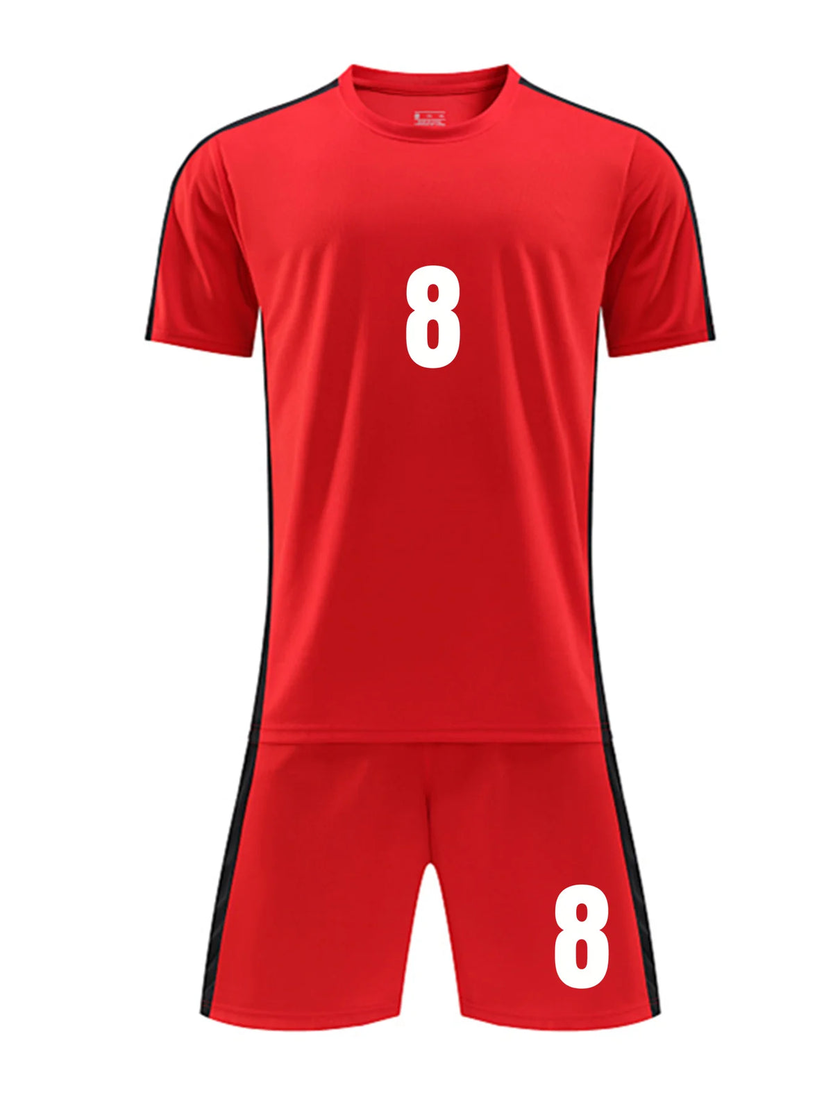 Kids Soccer Training Outfit with Short Sleeve V-Neck Jersey and Shorts, Contrast Trim Sports Clothing Set for Boys and Girls, Youth and Adult Sizes
