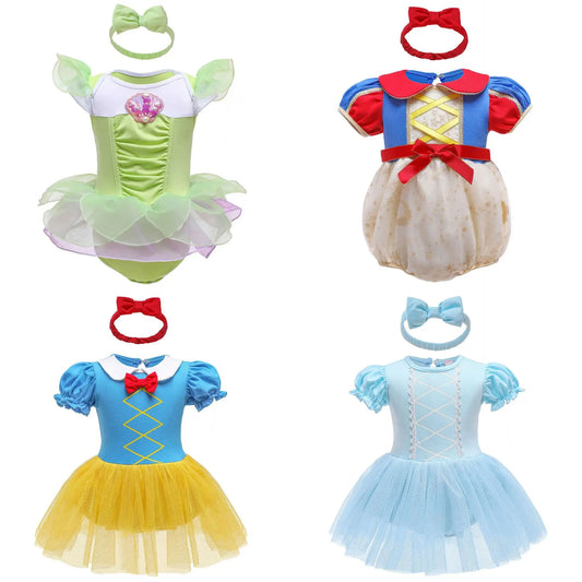 Baby Girl Princess Costume Romper with Tutu Skirt and Matching Headband, Colorful Infant Dress-Up Outfit for Birthdays and Party Photos, 3-18 Months
