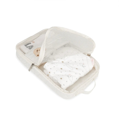 Diaper Organizer Bag with Mesh Front and White Bear Detail, Portable Zip Pouch for Baby Clothes, Changing Essentials and Family Travel