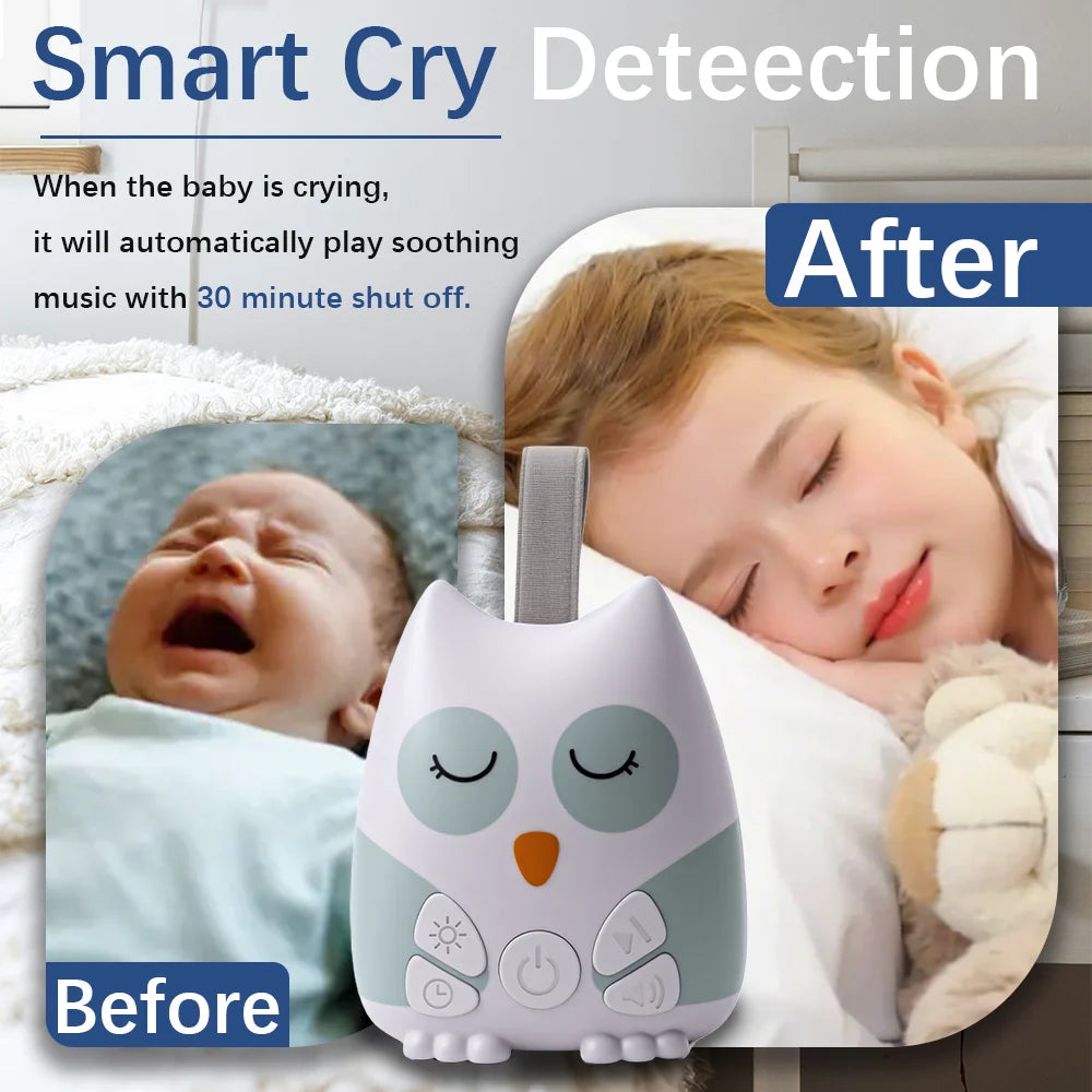 Owl White Noise Machine with 30 Sounds, USB-C Rechargeable 500mAh Battery and 30/60/90-Minute Timer for Nursery Bedtime and Travel