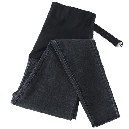 Maternity Denim Jeans with Over-Belly Panel, Blue Pregnancy Pants with Frayed Hem Styling, M-2XL Options for Everyday Casual Outfits