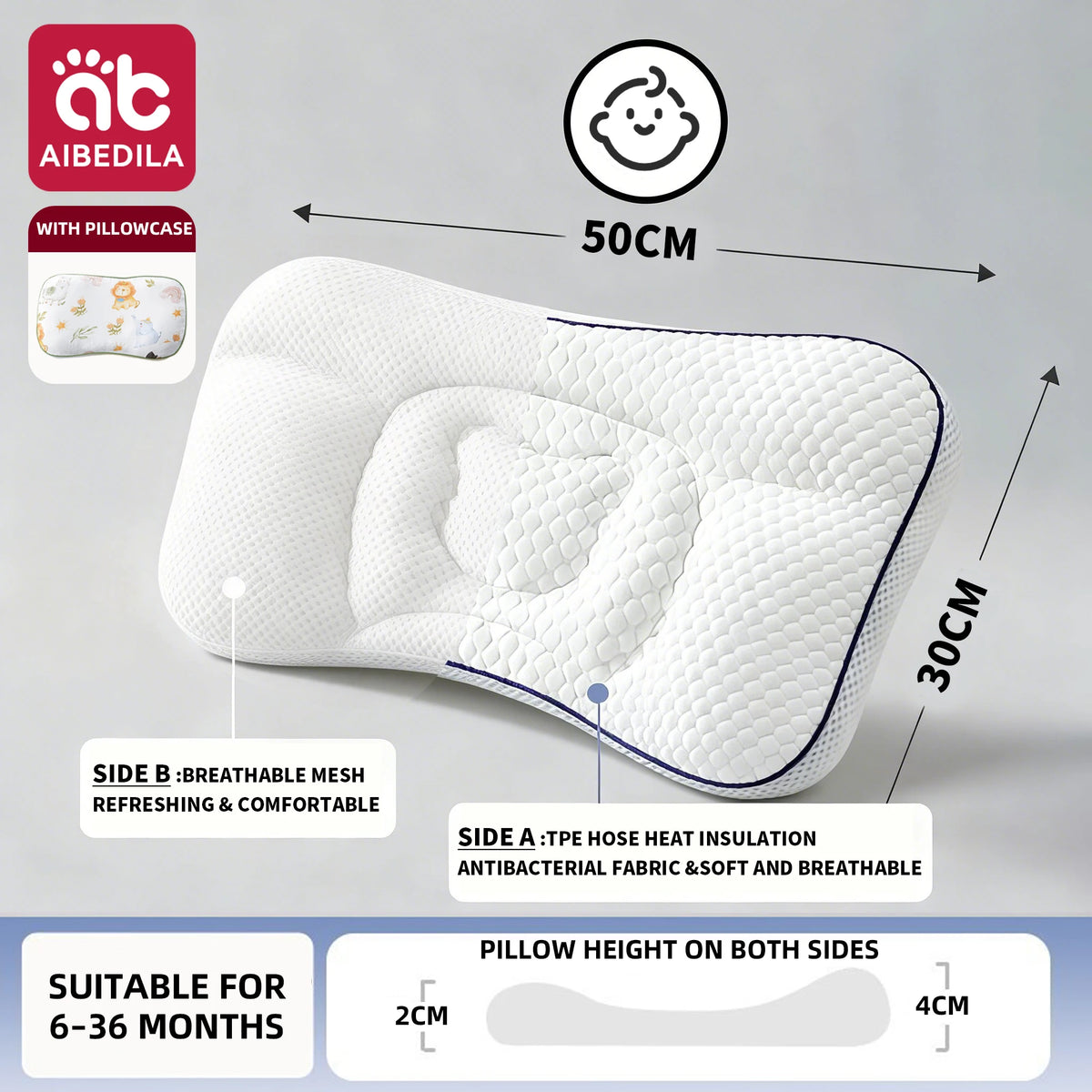 Dual-Sided Kids Contour Pillow with Five-Zone Design, Bamboo Fabric and Tencel Cover, Fiber Filling and T1 T2 T3 Pillowcase Options for Older Children